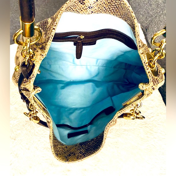 Cynthia Rowley Genuine Leather Snake Print Shoulder Bag, Gold Hardware - Picture 6 of 13